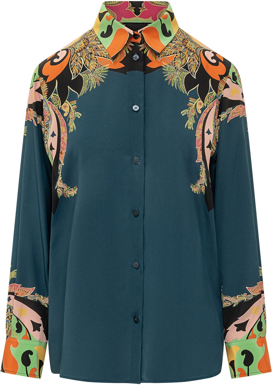 Etro Camicia Button Up con Colletto Classico Navy
