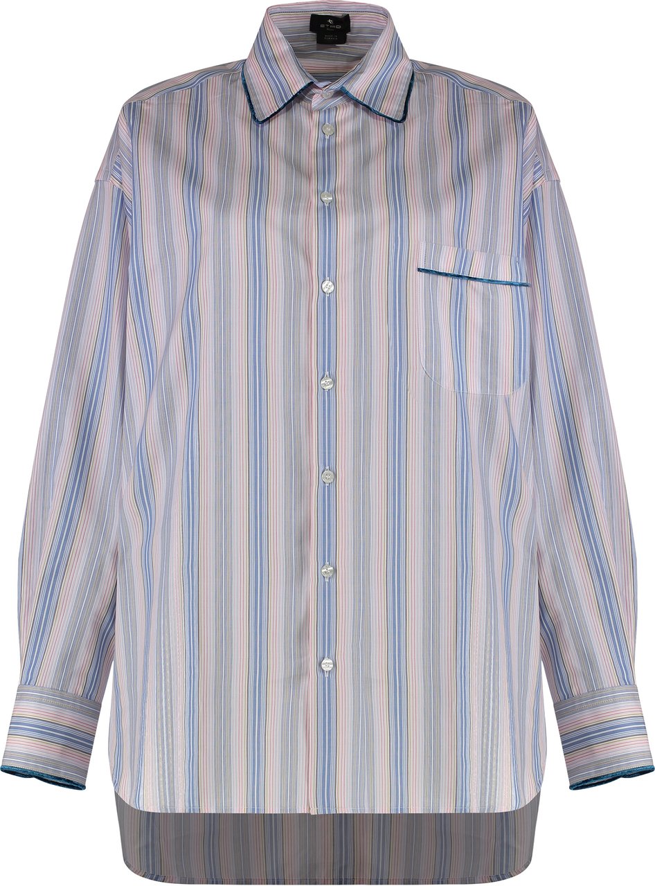 Etro Striped cotton shirt Lichtblauw