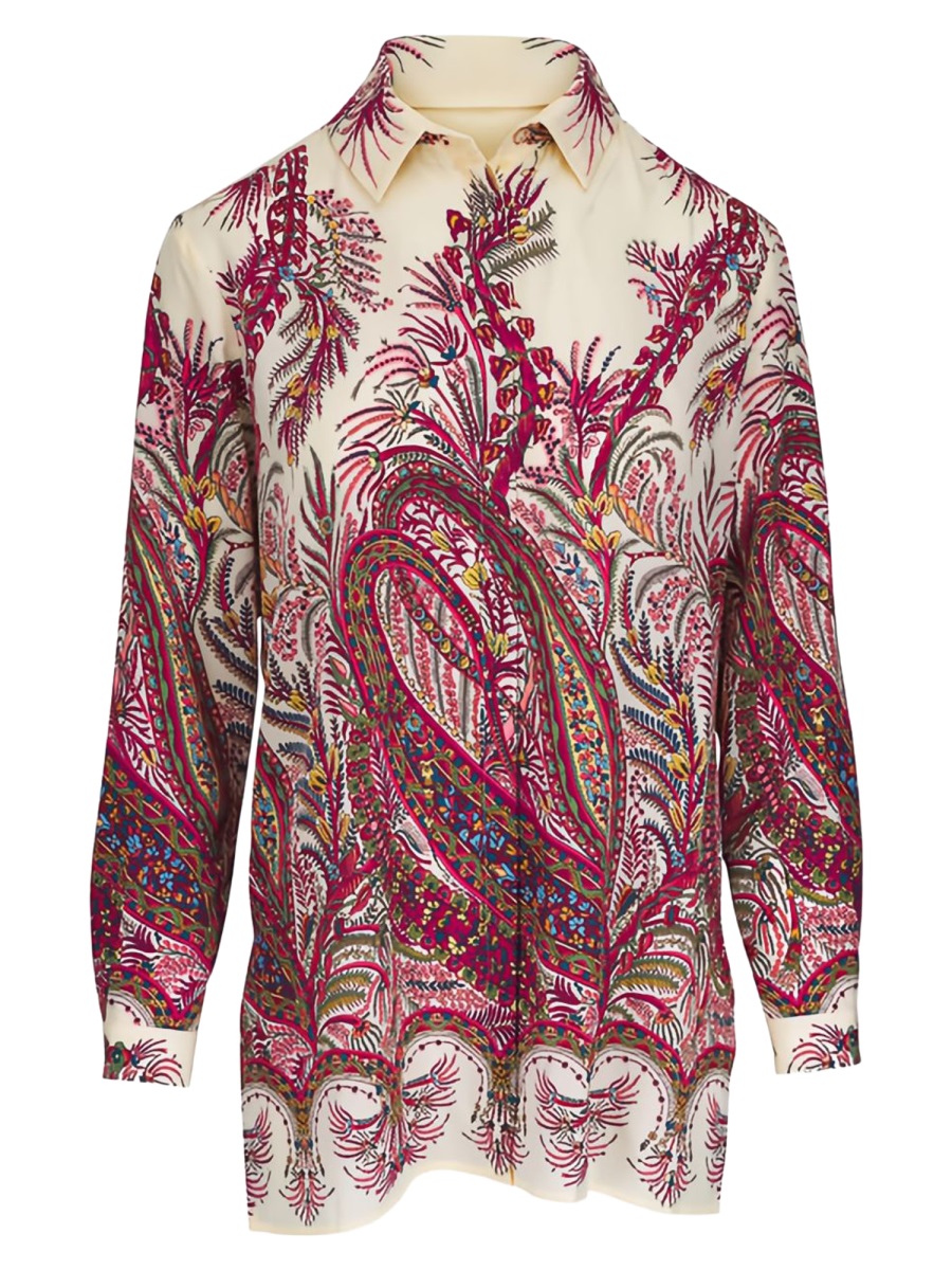 Etro Cream Paisley Silk Blouse Roze