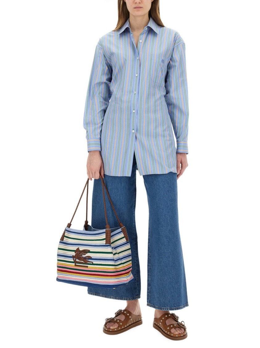 Etro Jacquard Shirt And Knot In The Back Blauw