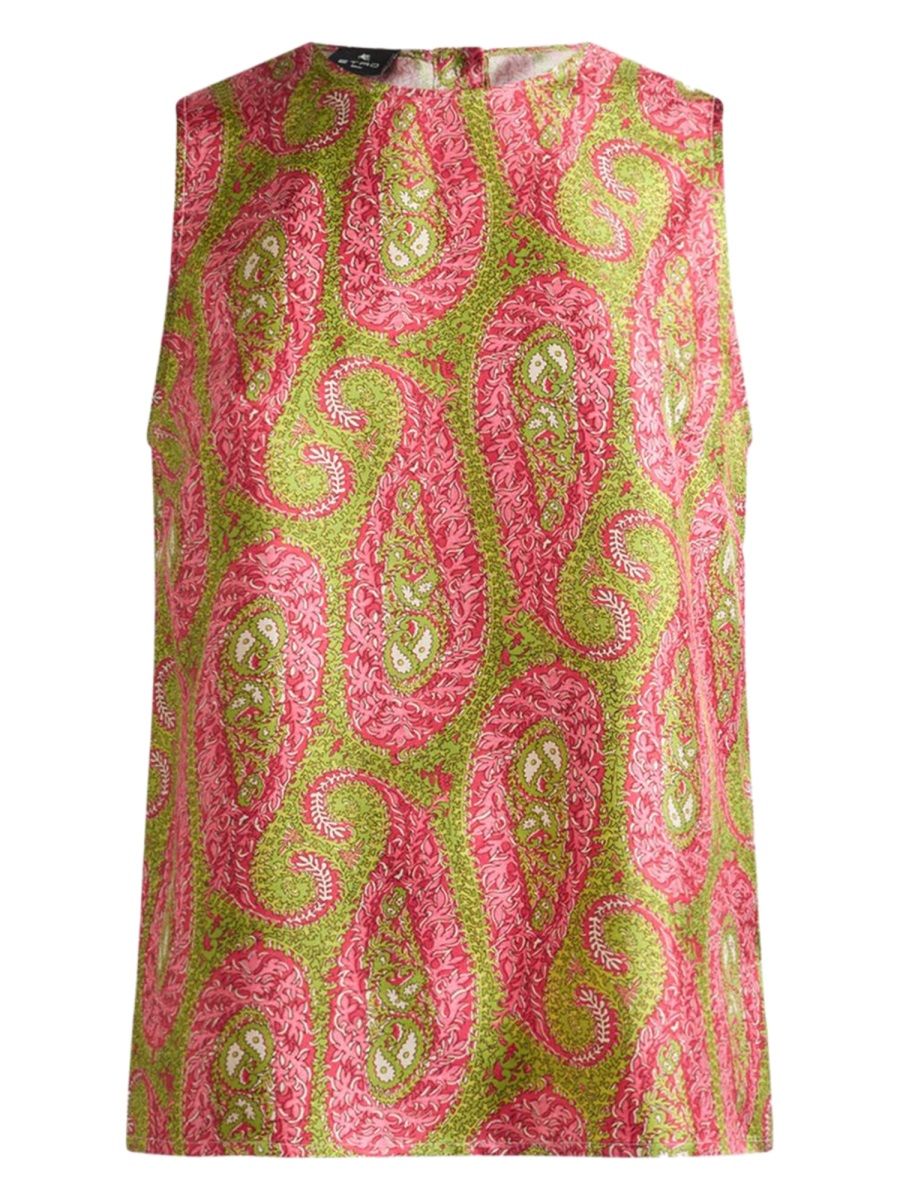 Etro Multicolor Paisley Foliage Pattern Top Groen