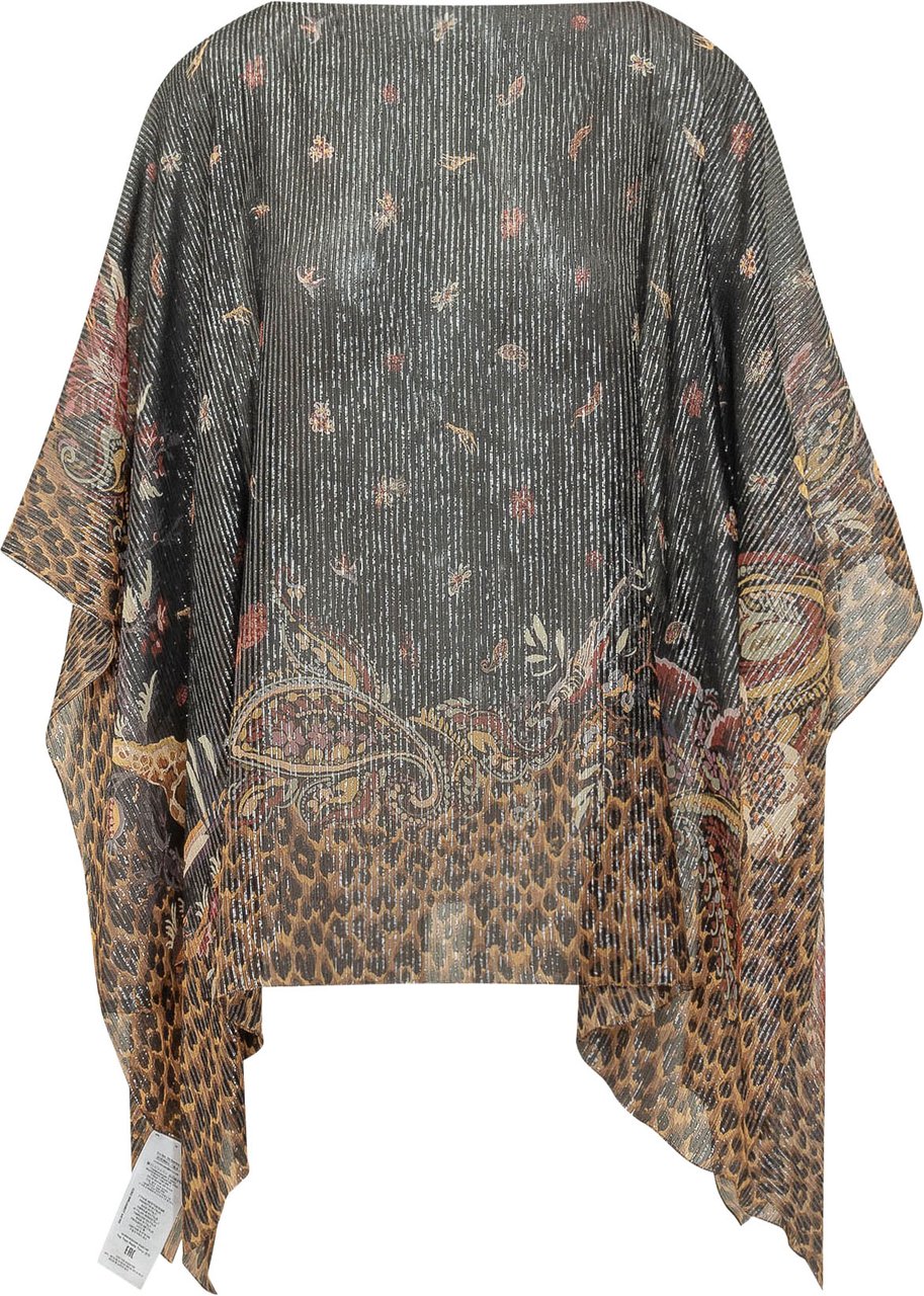 Etro Poncho con Motivi Floreali e Animalier Donkergrijs