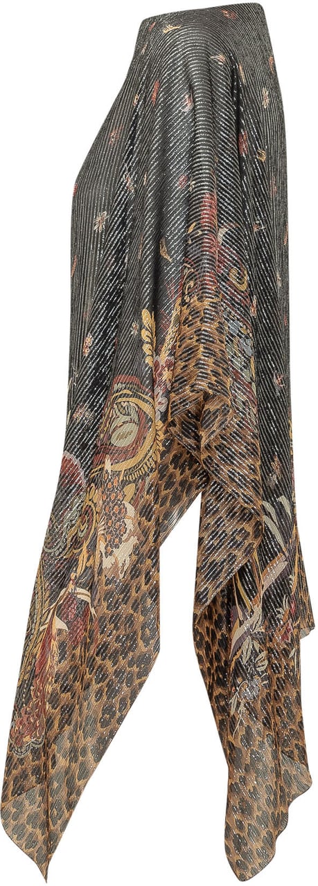Etro Poncho con Motivi Floreali e Animalier Donkergrijs