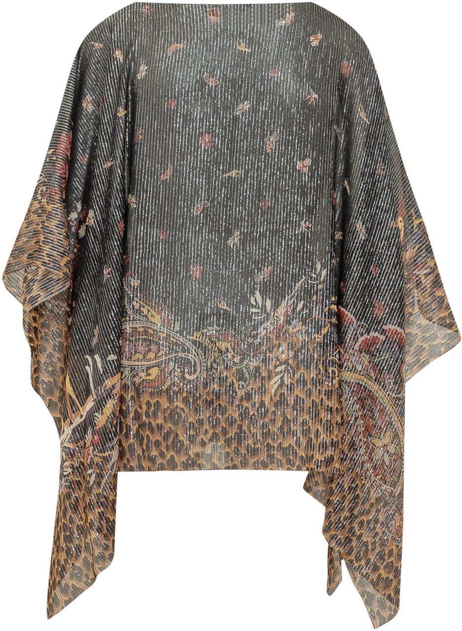 Etro Poncho con Motivi Floreali e Animalier Donkergrijs