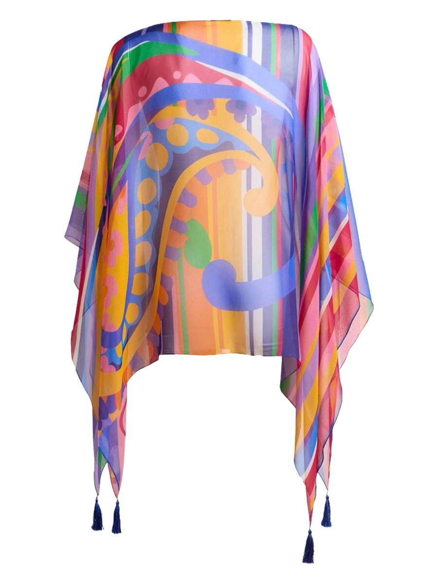 Etro Multicolor Paisley Print Tassels Silk Top Blauw
