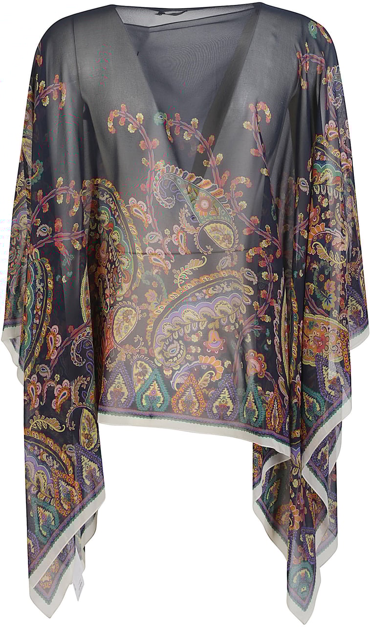 Etro Paisley Poncho Blue Blauw