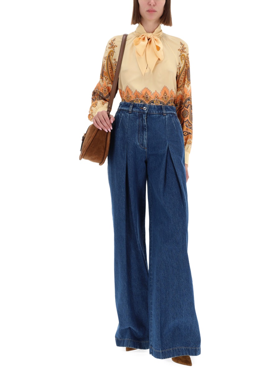 Etro Multicolor Paisley Floral Silk Blouse Bruin