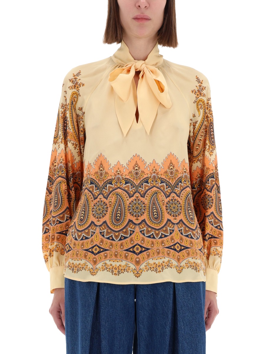 Etro Multicolor Paisley Floral Silk Blouse Bruin
