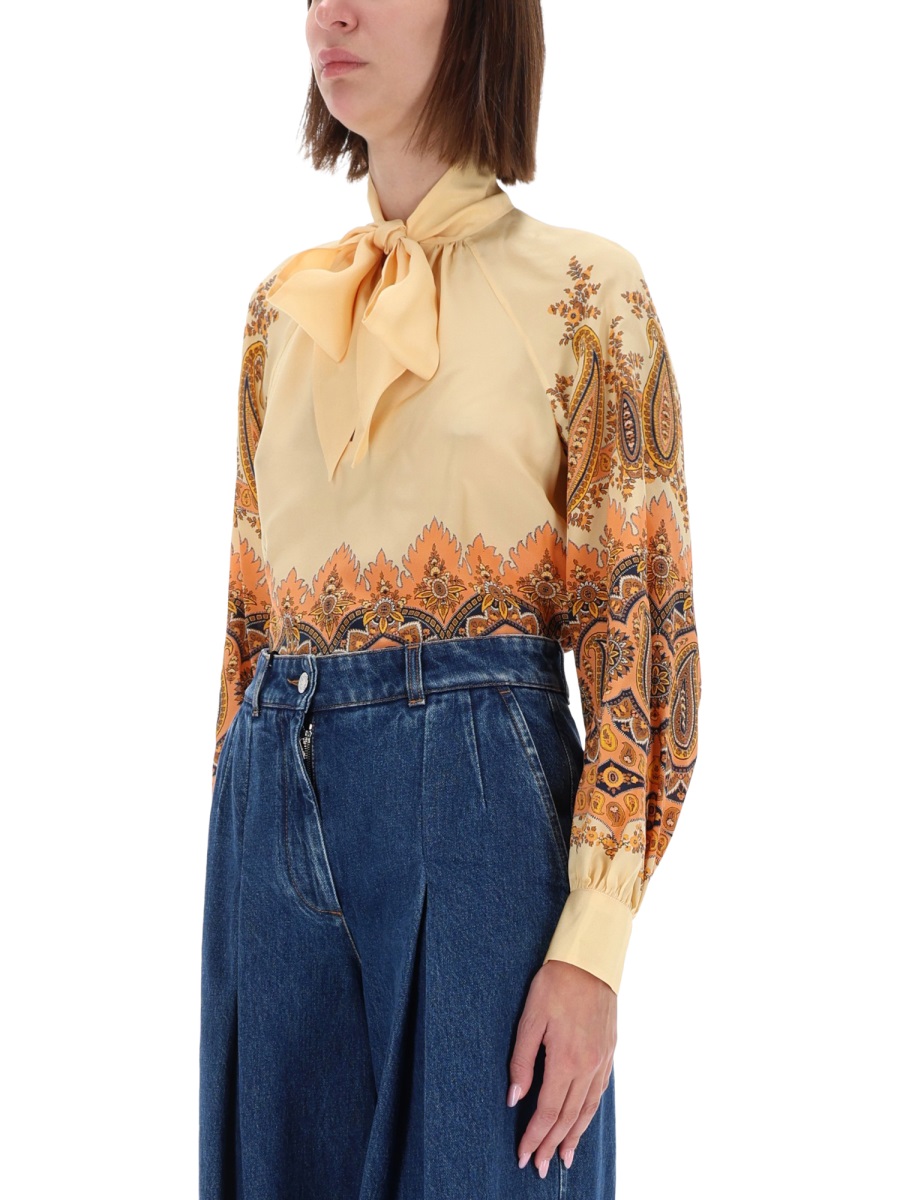 Etro Multicolor Paisley Floral Silk Blouse Bruin