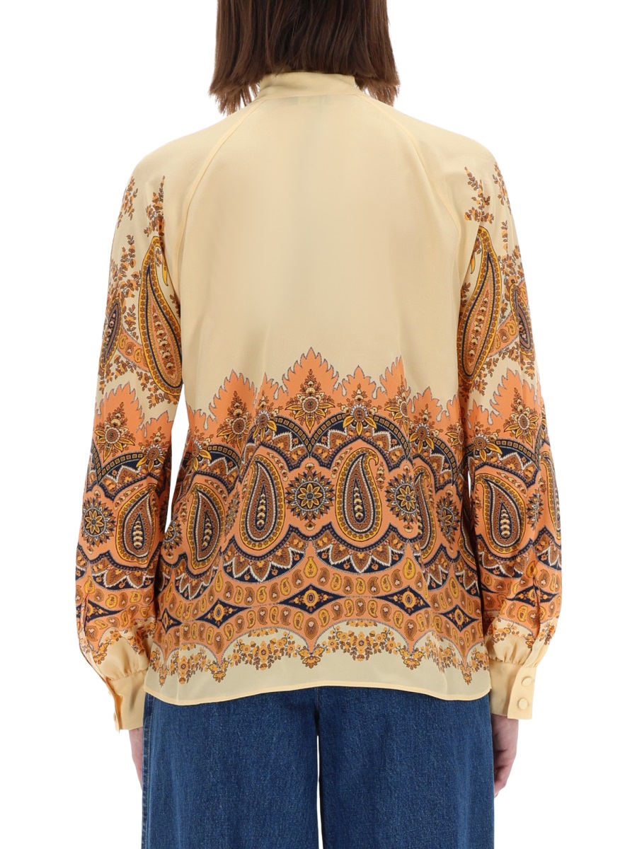Etro Multicolor Paisley Floral Silk Blouse Bruin