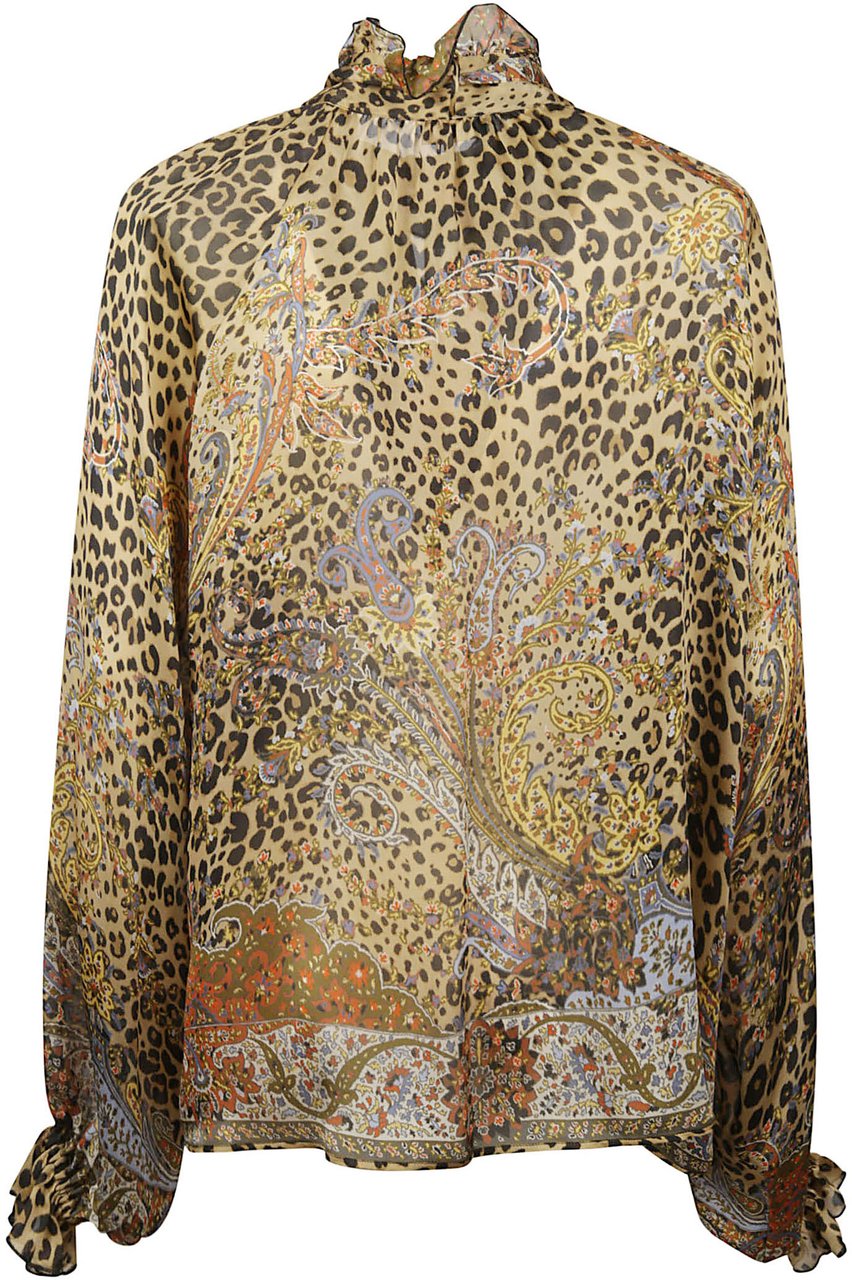 Etro Animalier Motif Blouse Brown Bruin