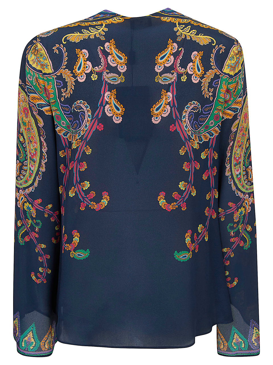 Etro Keyhole Silk Blouse with Flared Sleeves Blauw