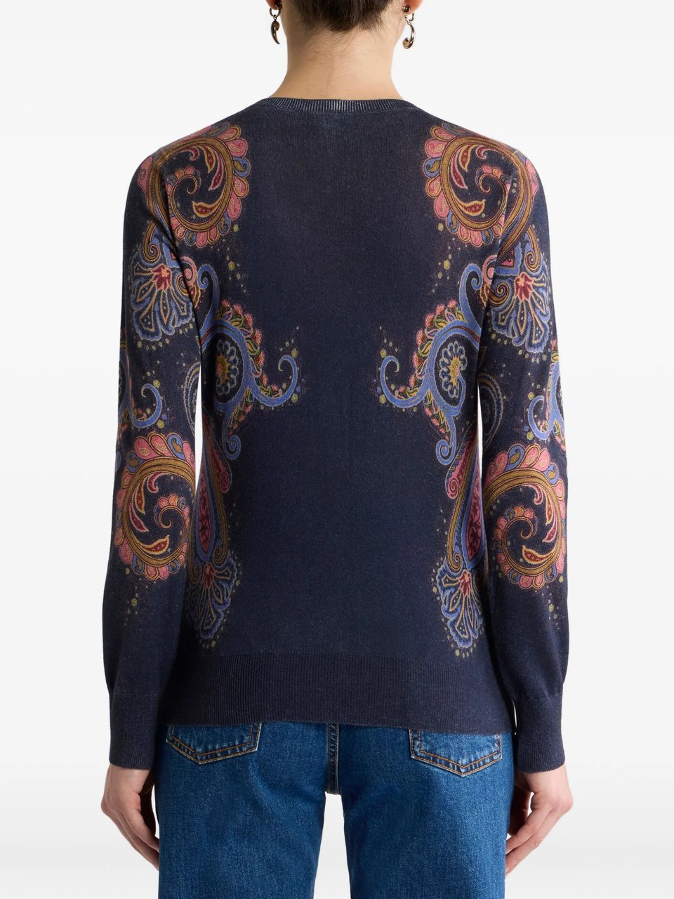 Etro Navy Paisley-Patterned Knit Cardigan Zwart