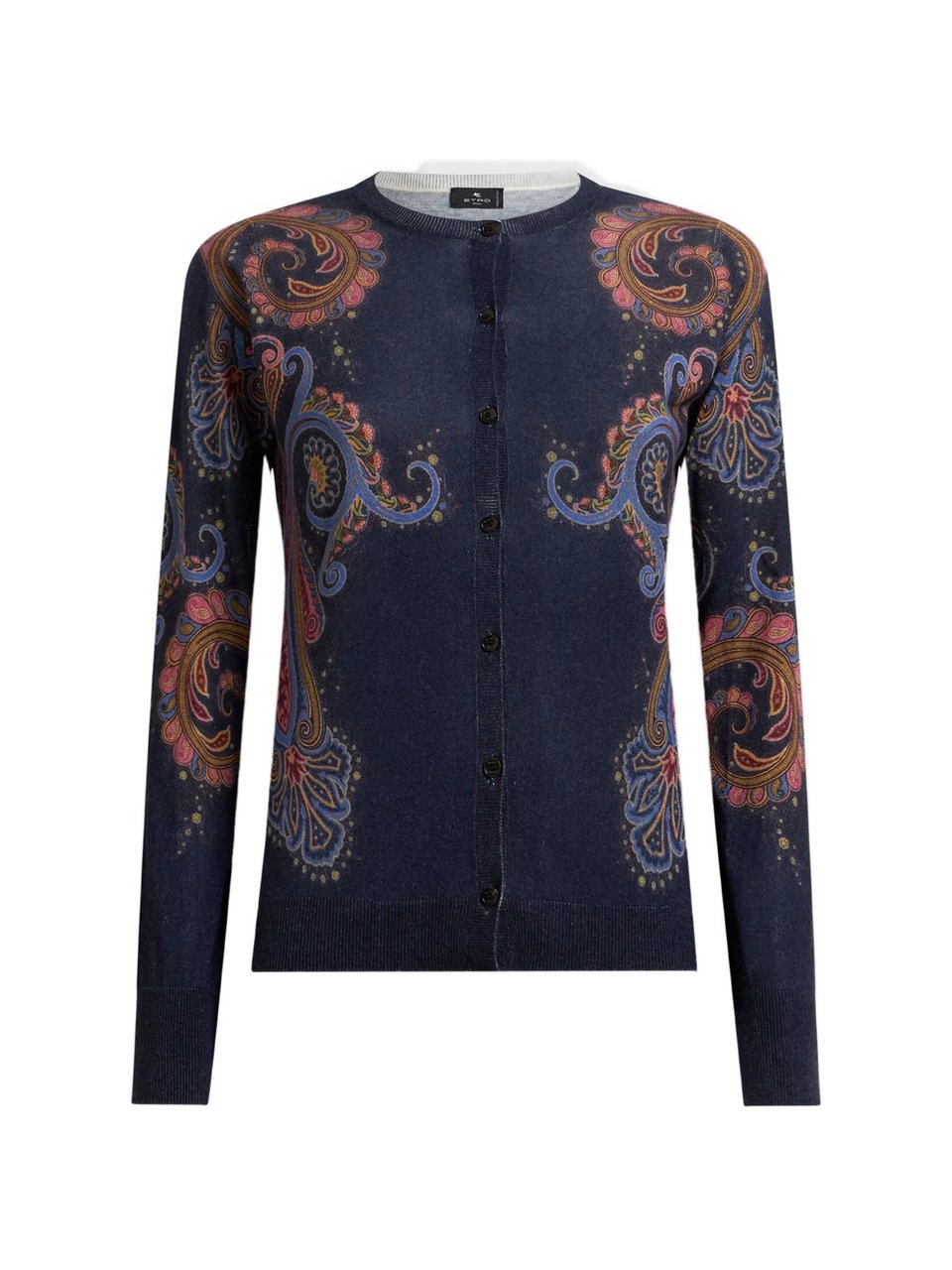 Etro Navy Paisley-Patterned Knit Cardigan Zwart