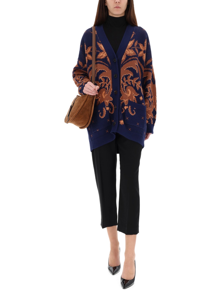 Etro Intricate Patterned Wool Cardigan Zwart