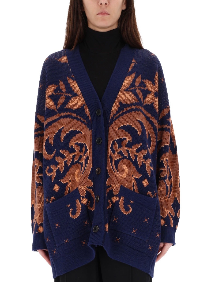 Etro Intricate Patterned Wool Cardigan Zwart