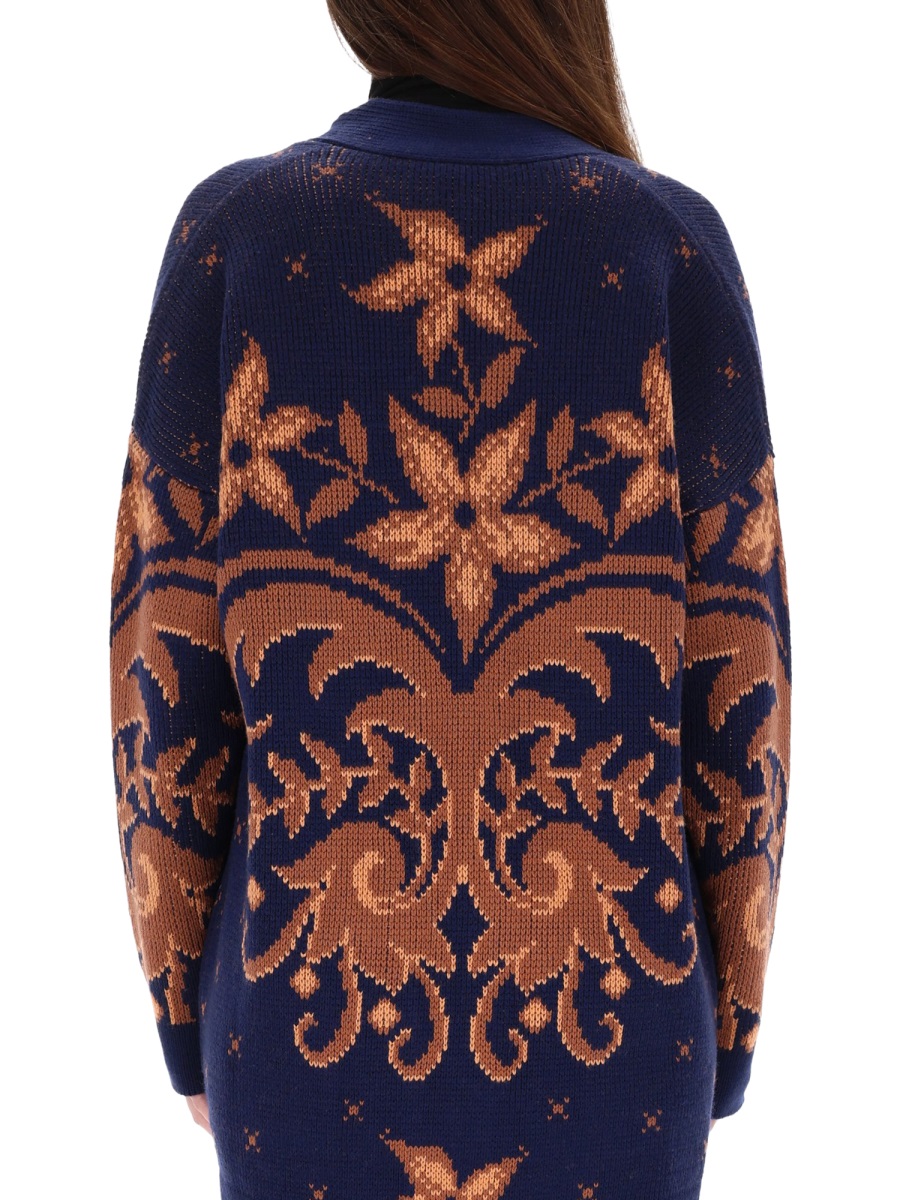 Etro Intricate Patterned Wool Cardigan Zwart
