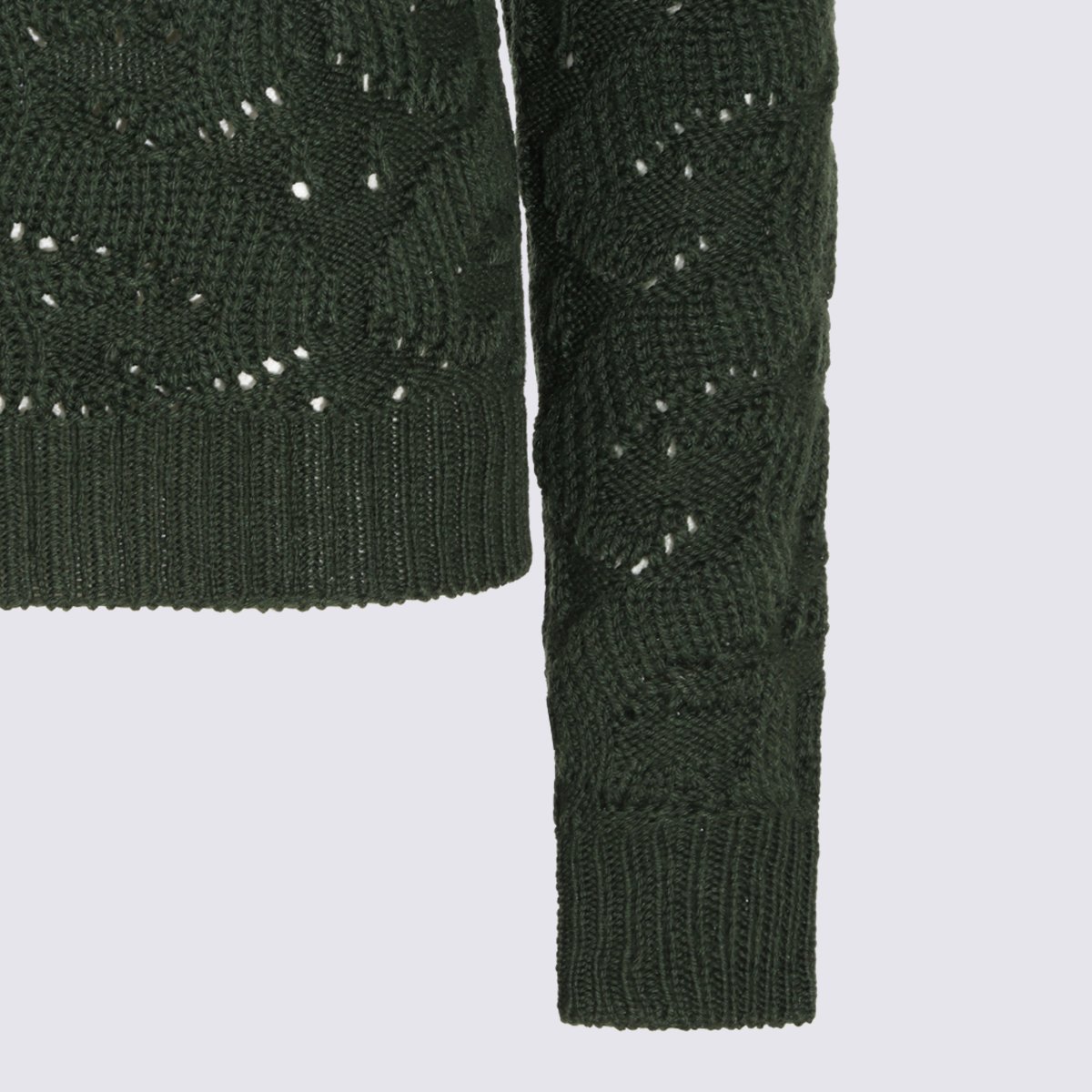 Etro Open-Knit Black Sweater With Floral Design And Ribbed Accents Zwart