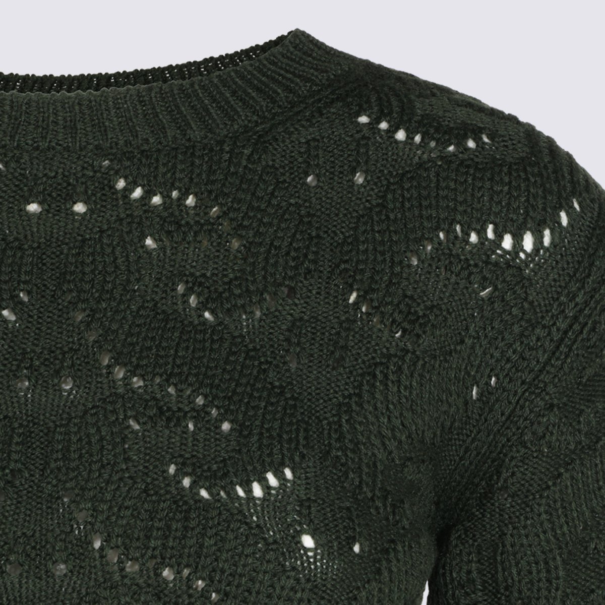 Etro Open-Knit Black Sweater With Floral Design And Ribbed Accents Zwart