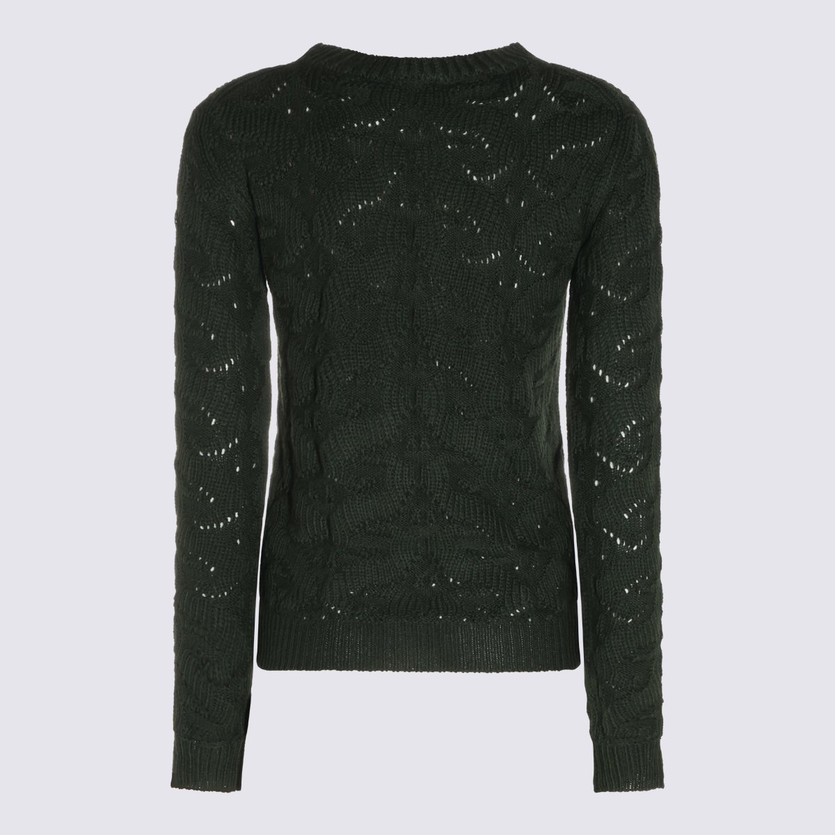 Etro Open-Knit Black Sweater With Floral Design And Ribbed Accents Zwart