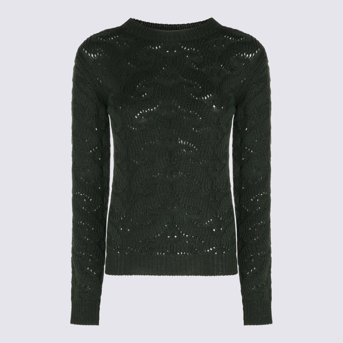 Etro Open-Knit Black Sweater With Floral Design And Ribbed Accents Zwart
