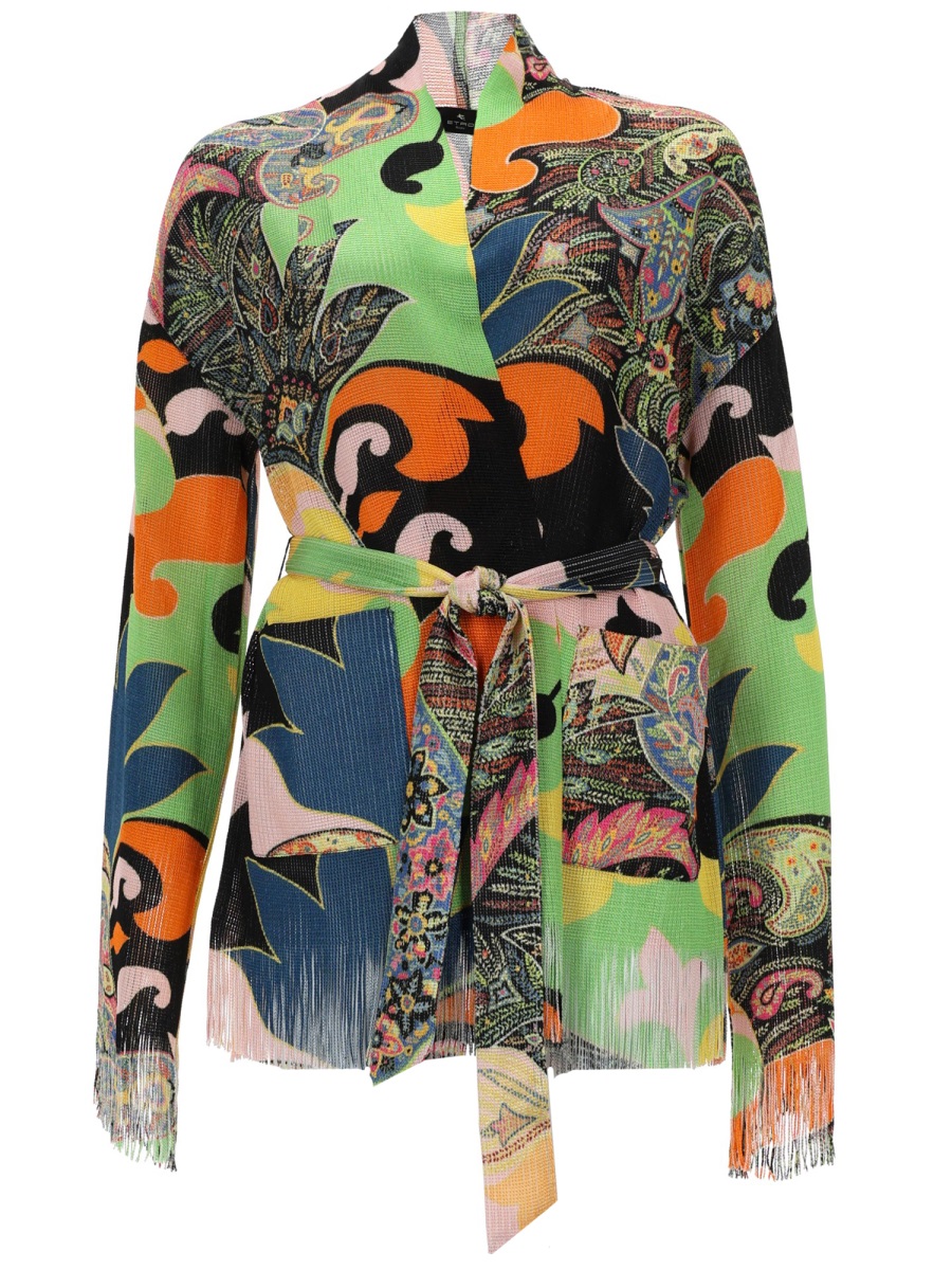 Etro Multicolor Abstract Floral Viscose Cardigan Neutraal