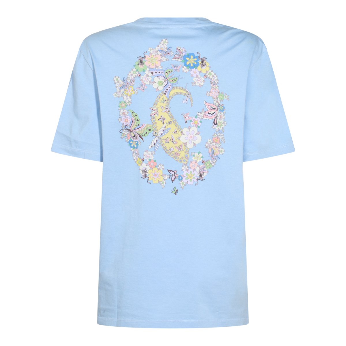 Etro Light Blue Floral Graphic T-Shirt with Logo Detail Blauw