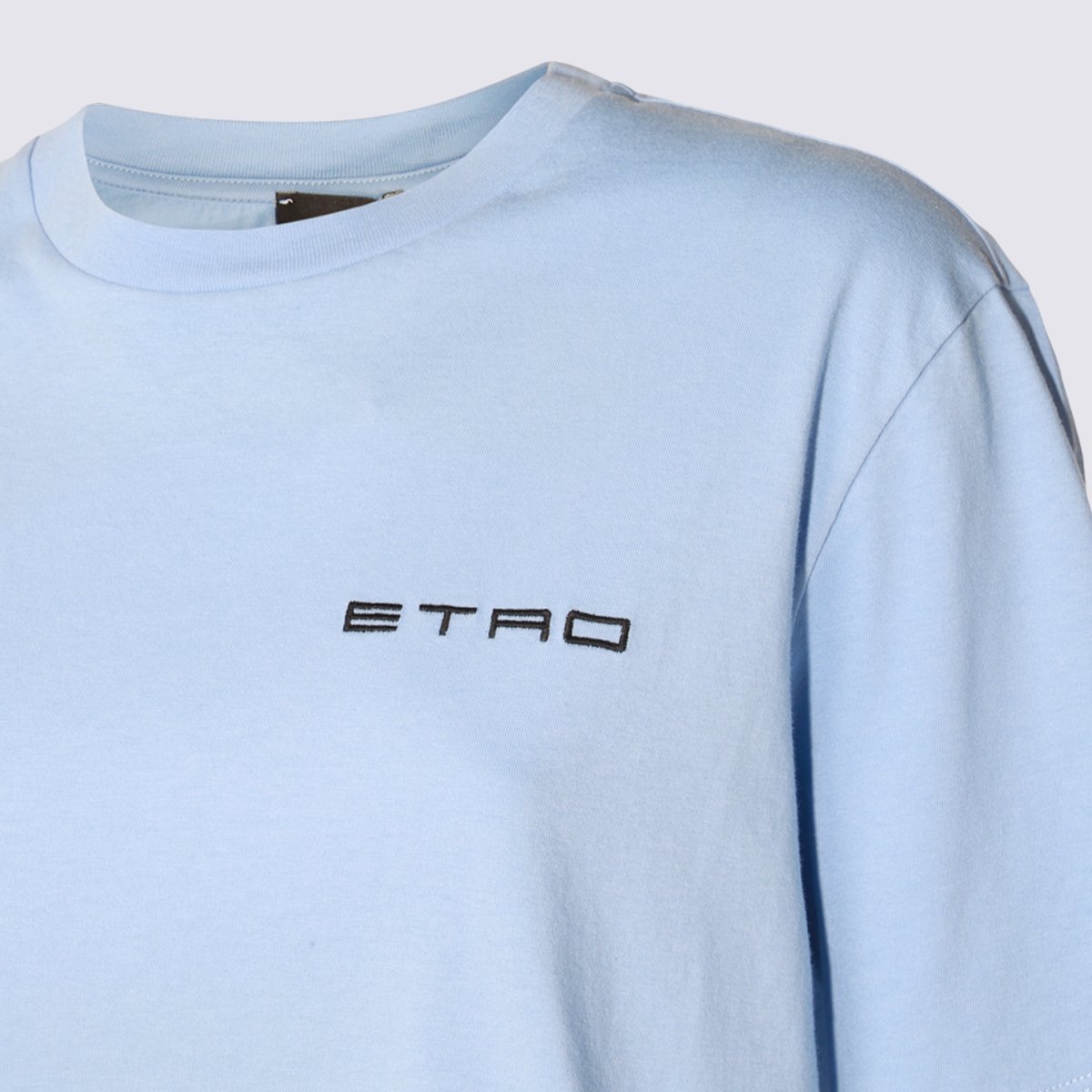 Etro Light Blue Floral Graphic T-Shirt with Logo Detail Blauw