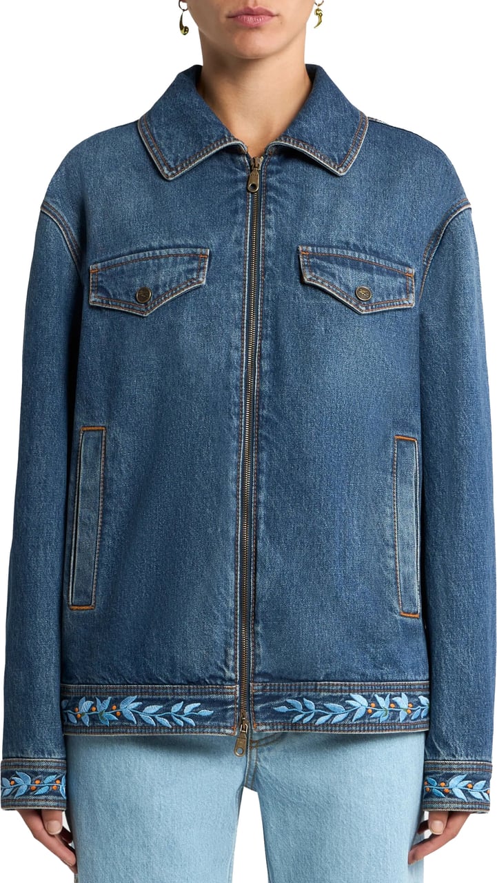Etro Loose Fit Denim Embroidered Bird Jacket Groen