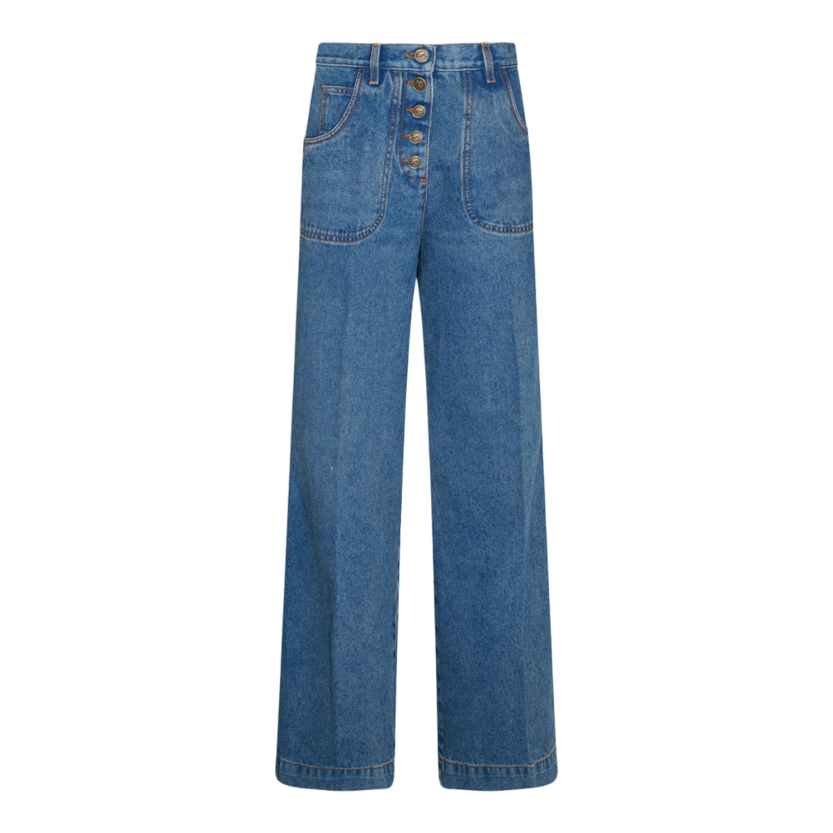 Etro High Waist Wide-Leg Jeans With Patch Pockets And Button Closure Blauw