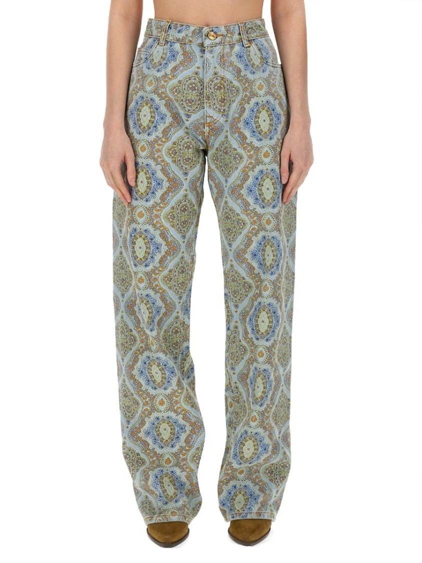 Etro Paisley-Print High-Waisted Wide-Leg Jeans Divers