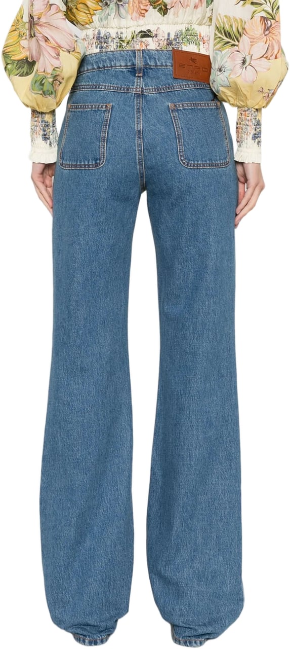 Etro Wide-Leg Blue Denim Five-Pocket Jeans Blauw