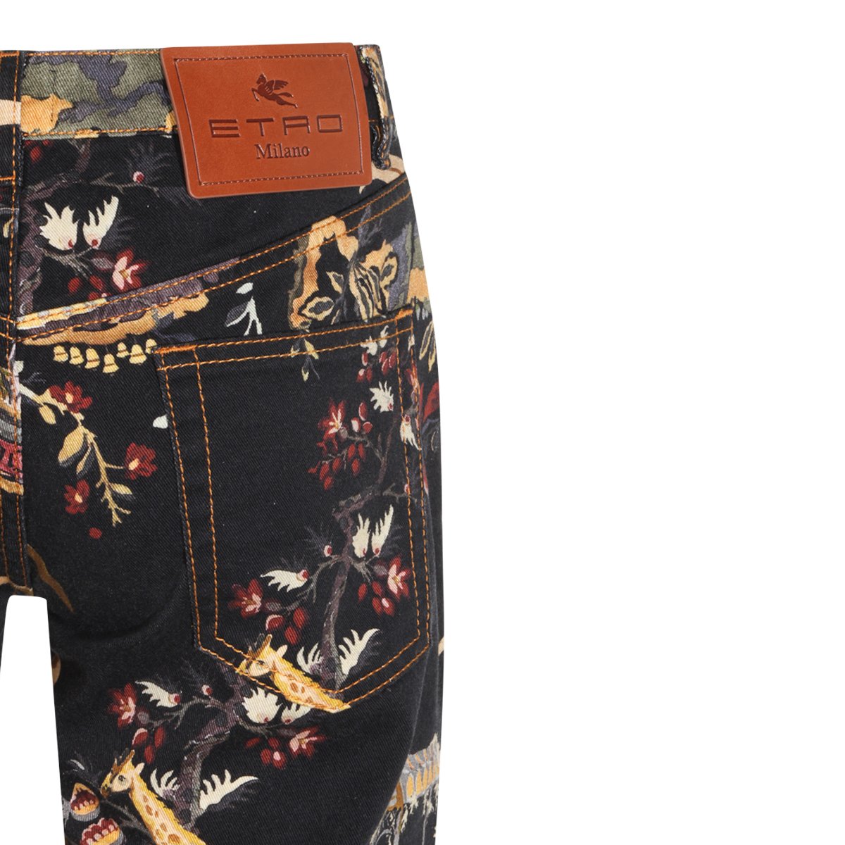 Etro Floral-Print Straight Fit Jeans with Bordeaux Accents Zwart