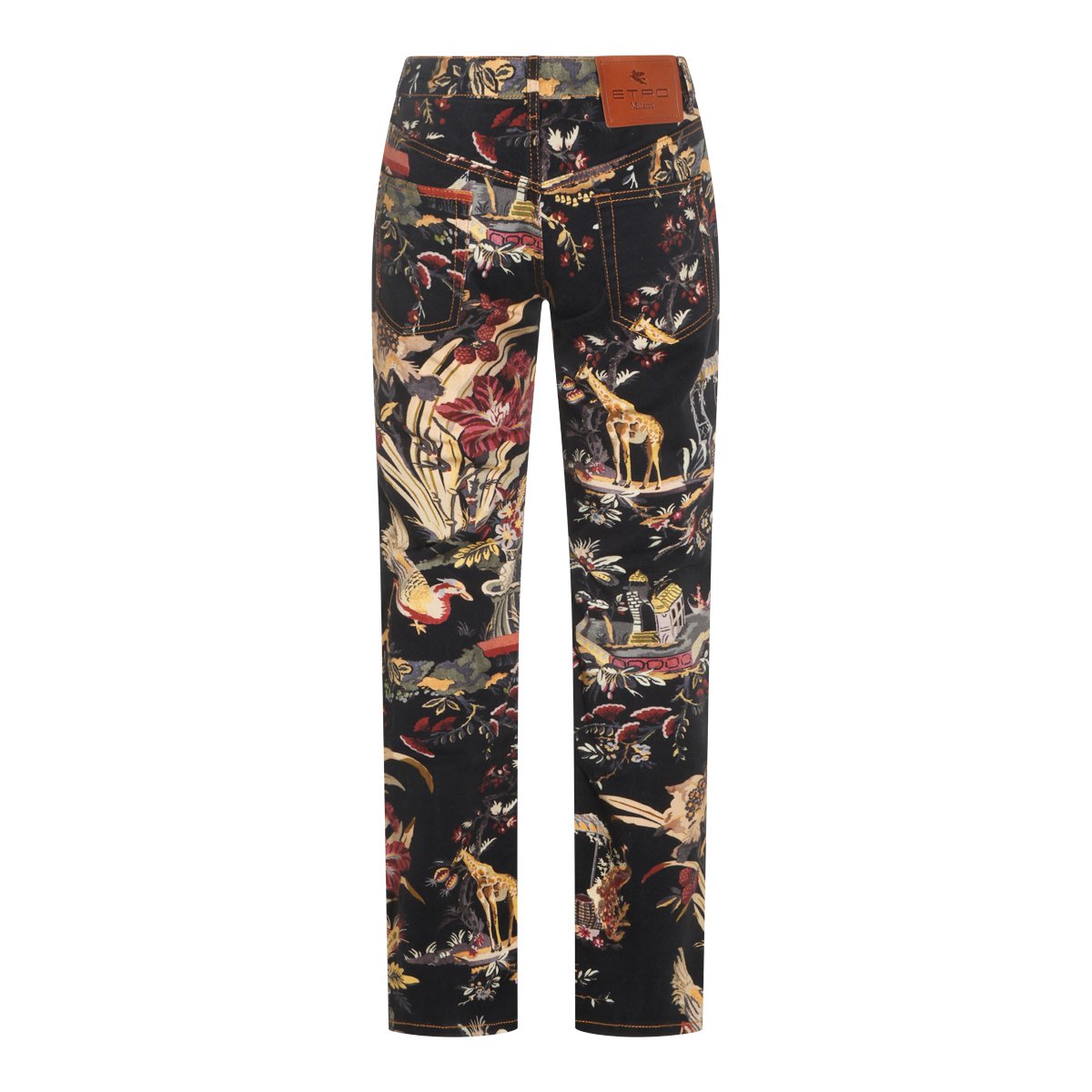 Etro Floral-Print Straight Fit Jeans with Bordeaux Accents Zwart