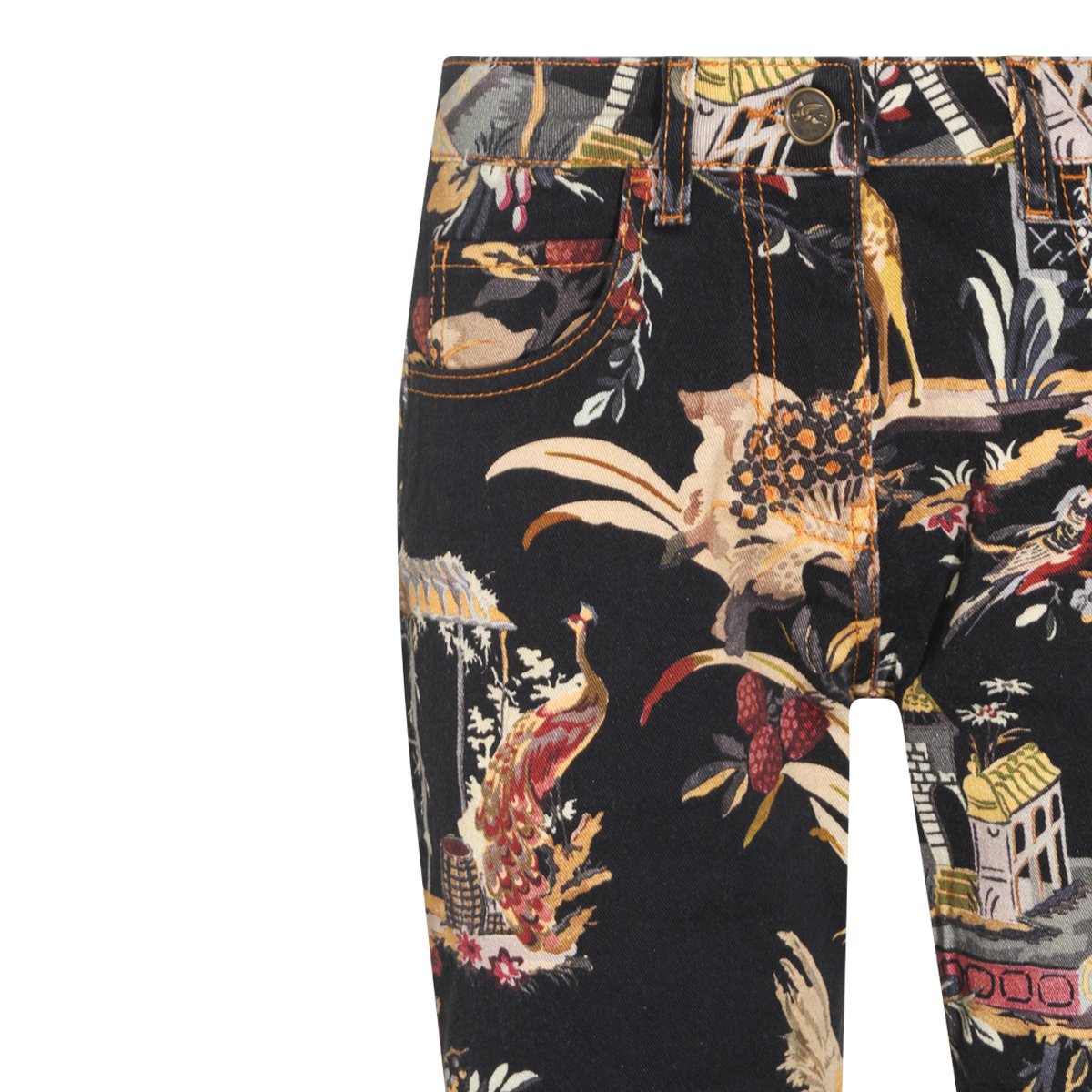 Etro Floral-Print Straight Fit Jeans with Bordeaux Accents Zwart