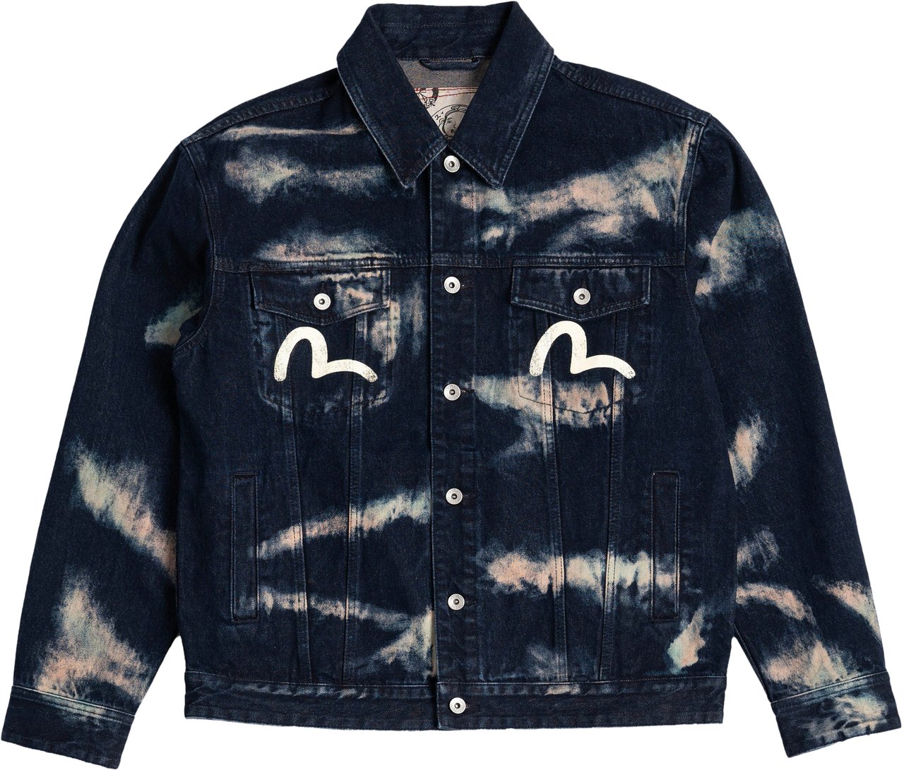 Evisu Giacca Tie-Dye Printed Seagull Denim Indigo Divers