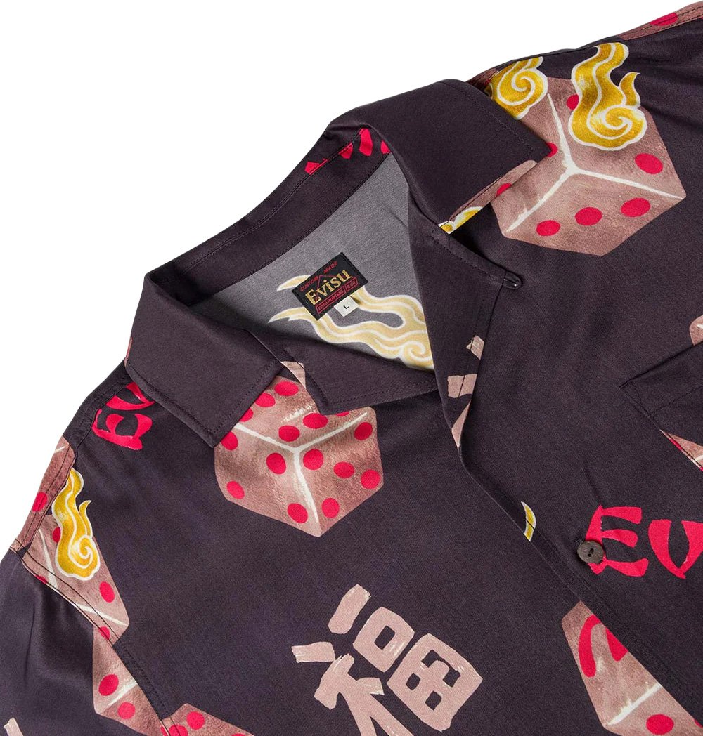 Evisu Camicia Allover Printed Aloha Nera Zwart