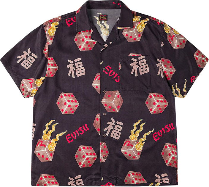 Evisu Camicia Allover Printed Aloha Nera Zwart