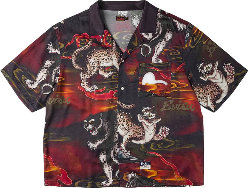 Evisu Camicia Leopard Allover Nera Zwart