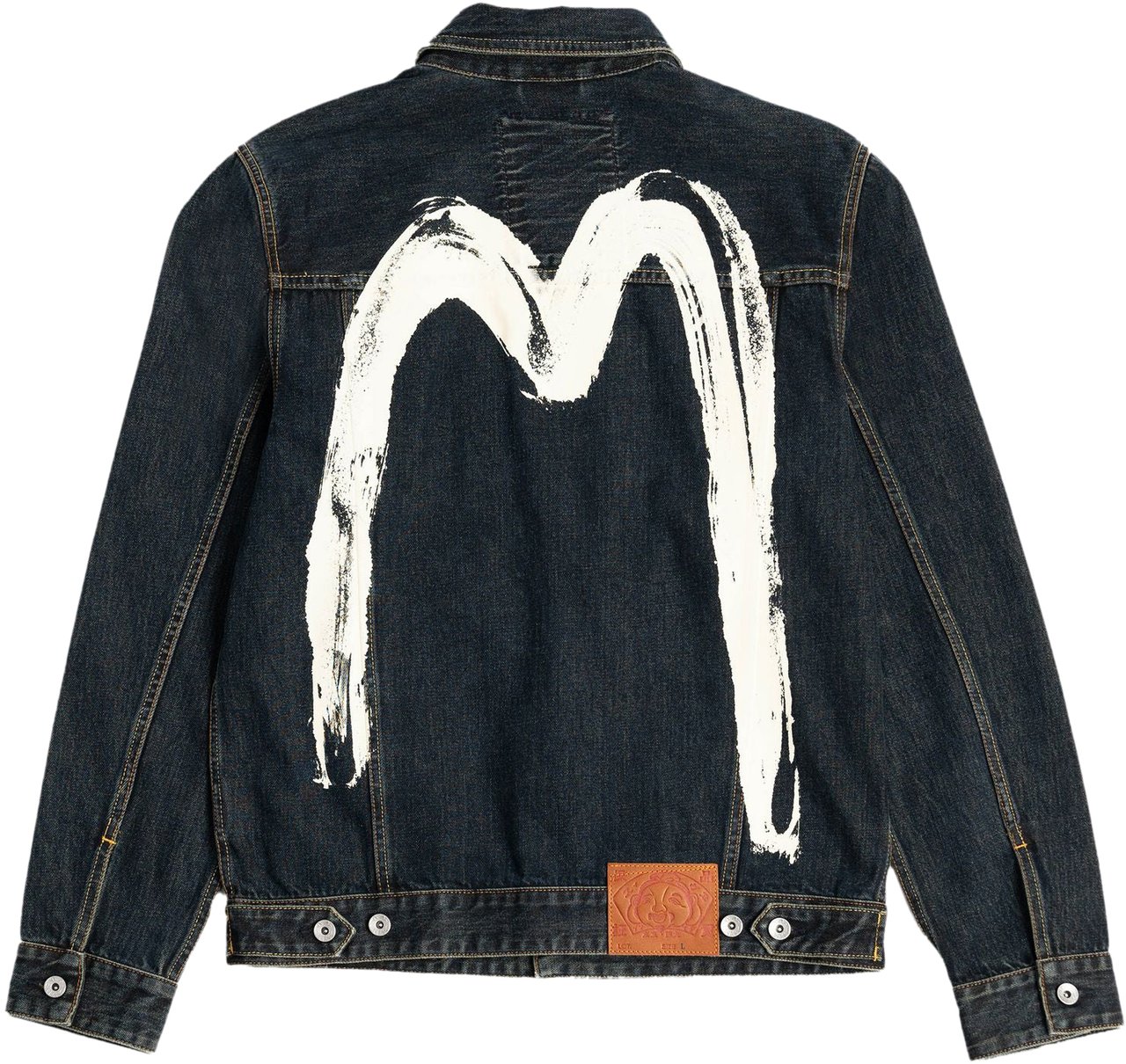 Evisu Giacca Washed Denim Printed Daicock Indigo Divers