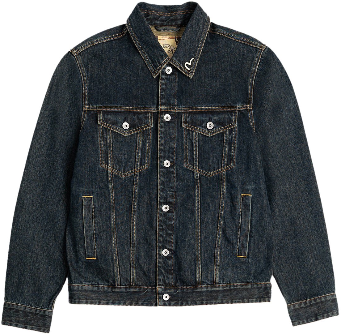 Evisu Giacca Washed Denim Printed Daicock Indigo Divers
