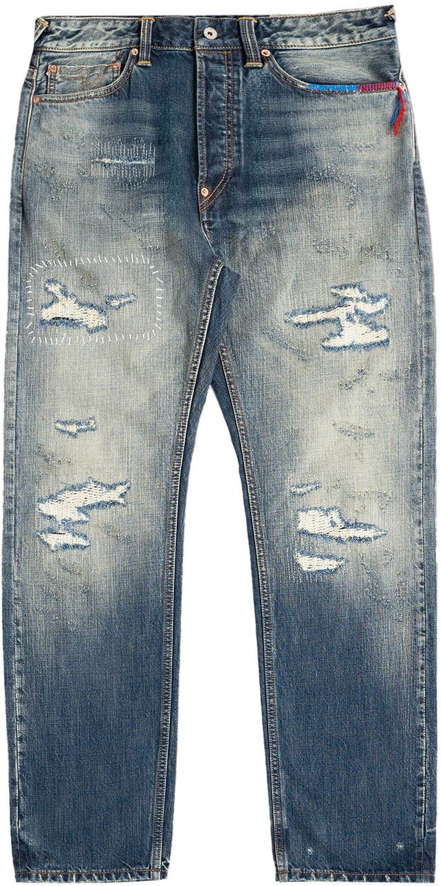 Evisu Jeans 7-Pocked Washed Emb Seagull Denim Indigo Divers
