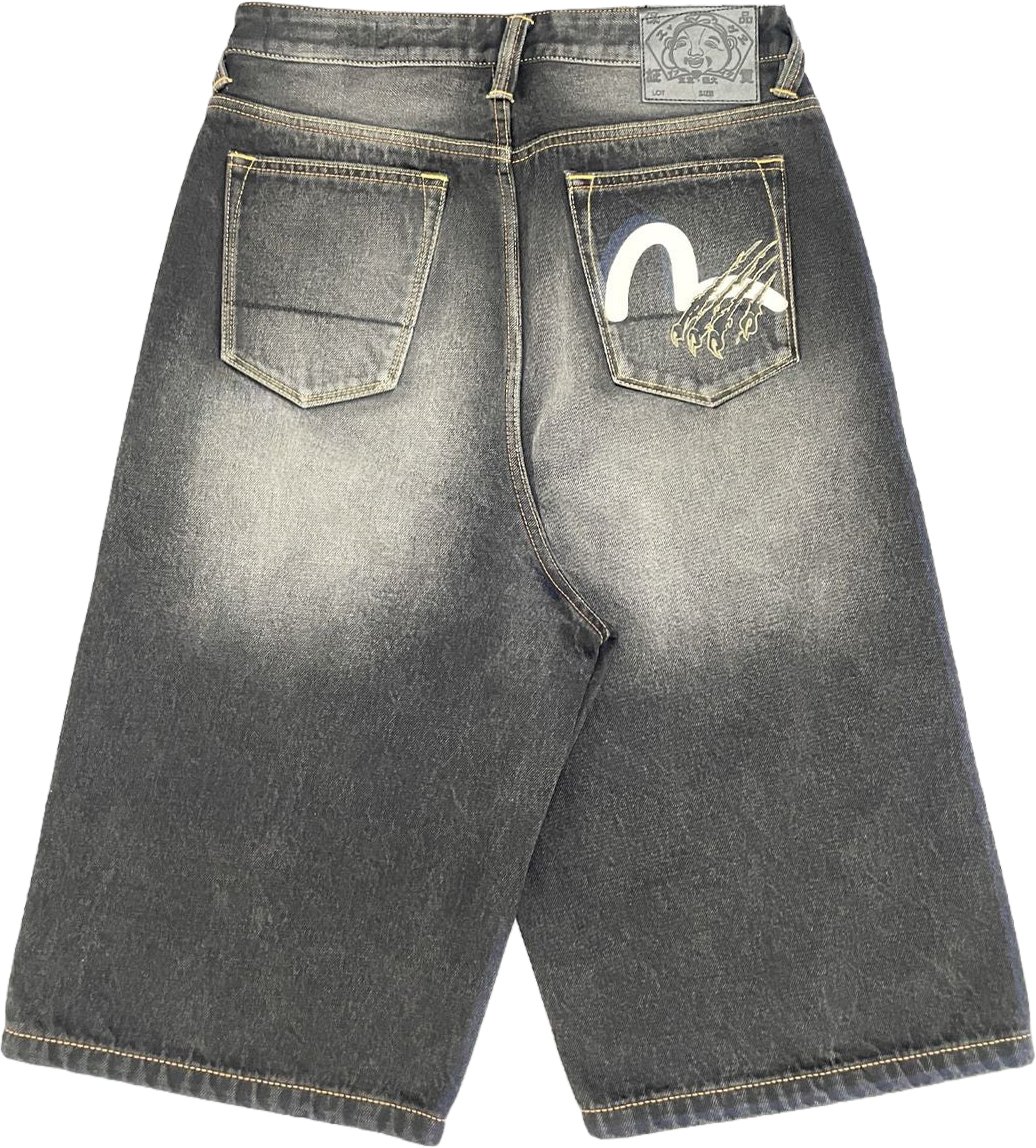 Evisu Shorts Pocket Seagull & Claw Marks Embroidery Denim Nero Zwart