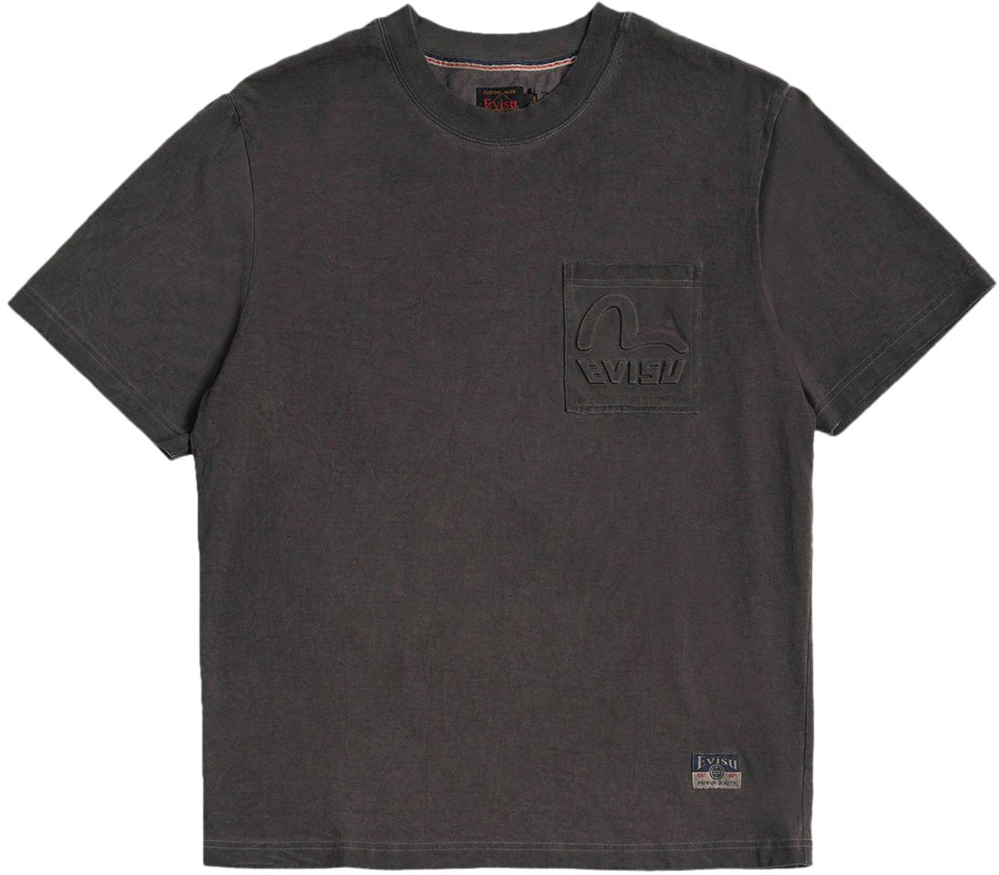 Evisu T-Shirt Emboss Logo Pocket Charcoal Divers