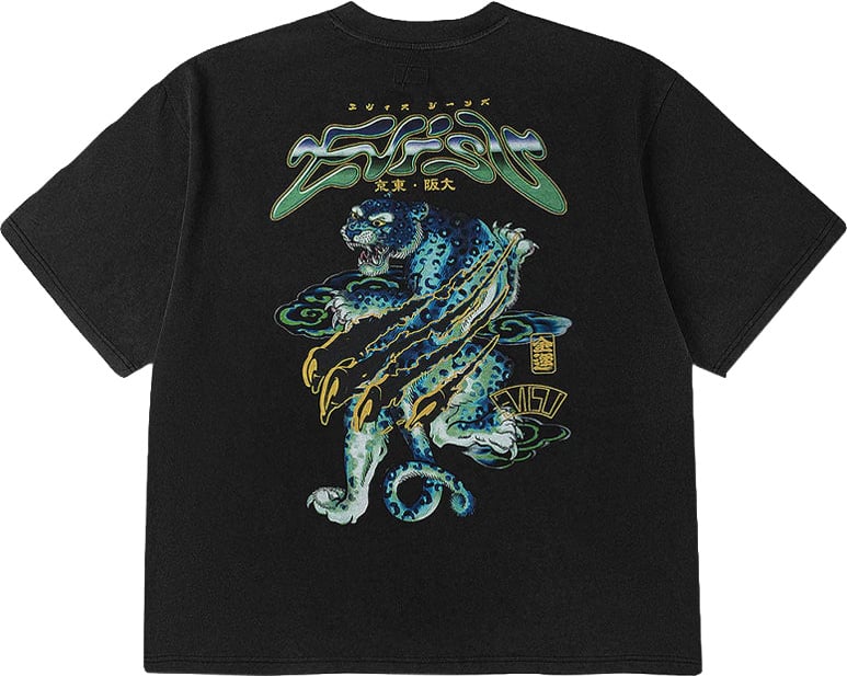 Evisu T-Shirt Neon Leopard Printed Nera Zwart