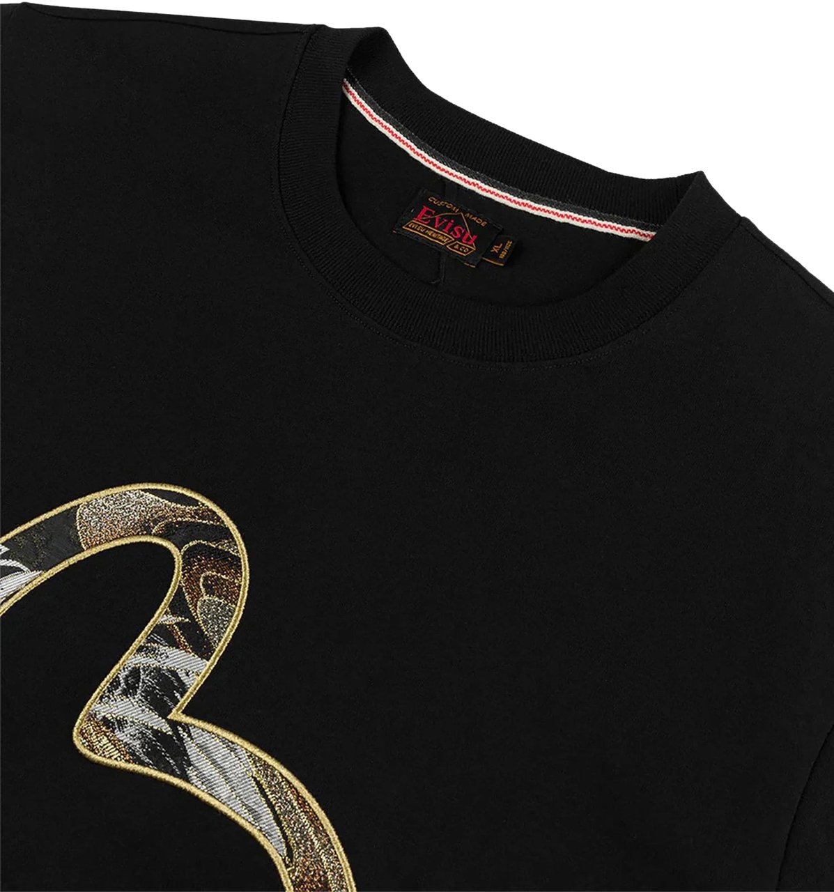 Evisu T-Shirt Seagull Brocade Applique Nera Zwart