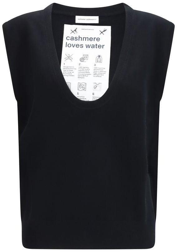 Extreme Cashmere Black Elastane Sleeveles Sweater Zwart