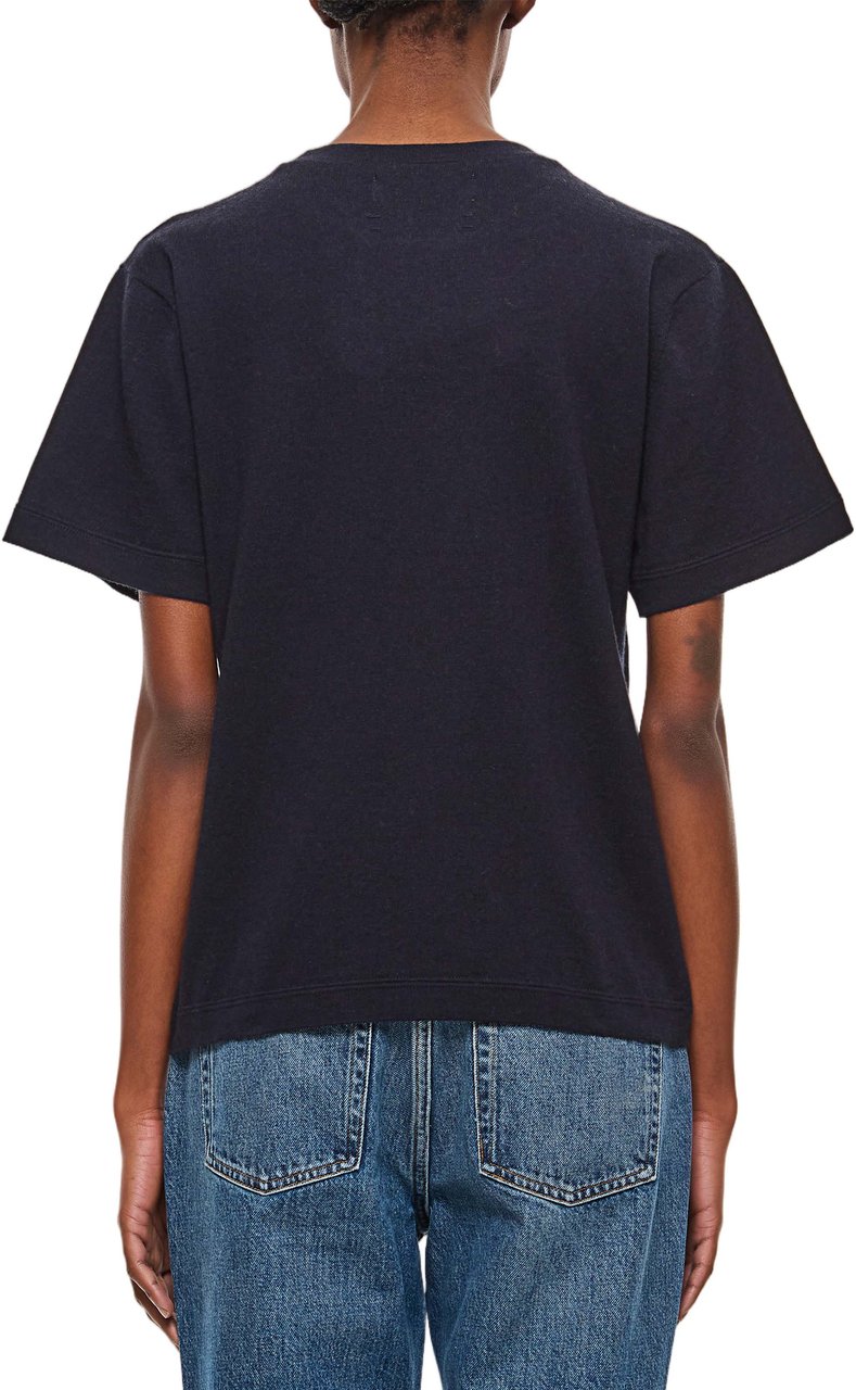 Extreme Cashmere Cashmere Cotton Blend Crewneck T-Shirt with Multicolor Stripe Detail Blauw