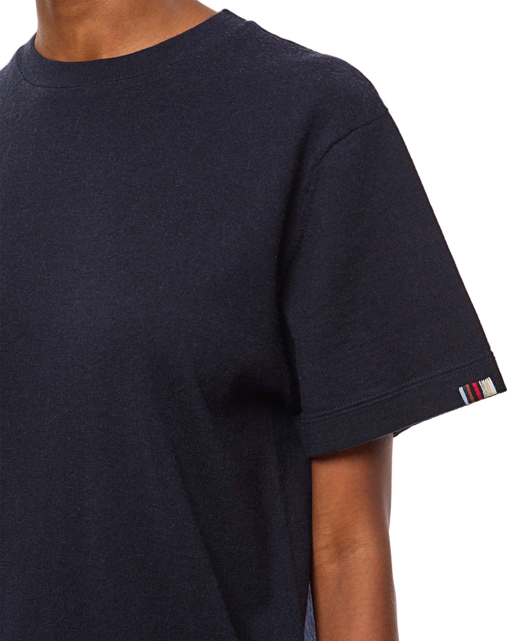 Extreme Cashmere Cashmere Cotton Blend Crewneck T-Shirt with Multicolor Stripe Detail Blauw