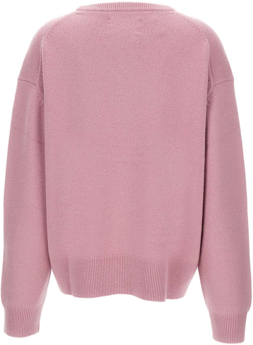 Extreme Cashmere Crewneck Wool Blend Sweater With Ribbed Trim Roze